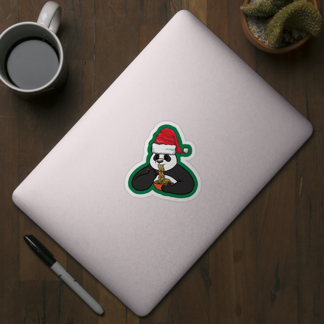 Santa Hat-Wearing Panda Eating Ramen Funny Christmas Holiday by Contentarama